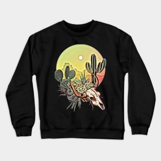 Desert cactus, cow Skull and succulents plant, rural,cowboy,wild,rustic,desert Crewneck Sweatshirt